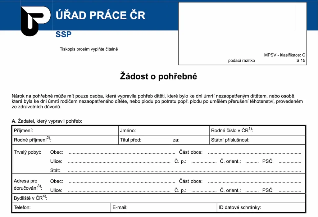 Ukázka dokumentu - žádost o pohřebné